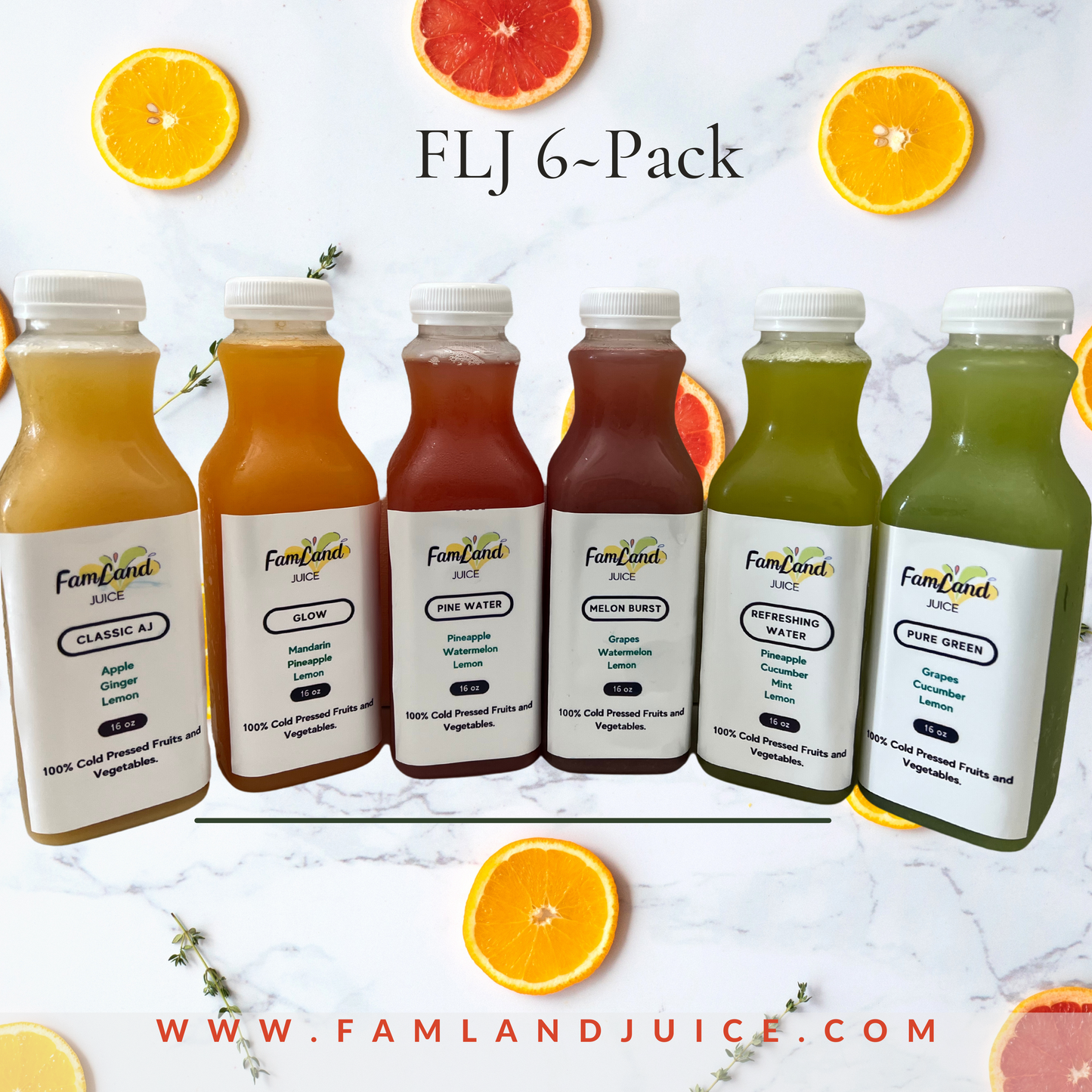 FLJ 6~Pack (6 bottles of 16oz cold pressed juice).